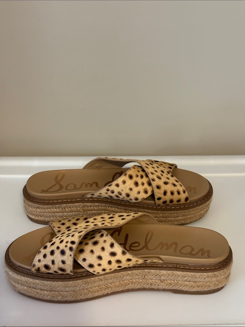 Sam Edelman Korina Platform Tan Leopard Slide Espadrille Sandals size 8 - Picture 3 of 7